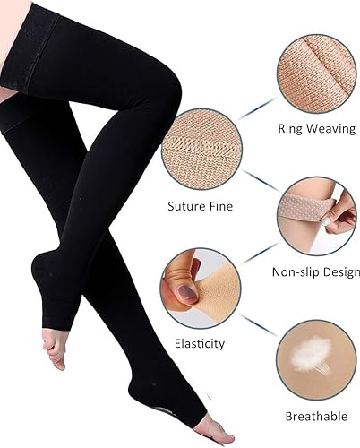 Miniatura 3 de Medias de compresión altas para muslos 20-30 mmHg de compresión de gradiente de manguera médica de las venas varicosas hinchazón