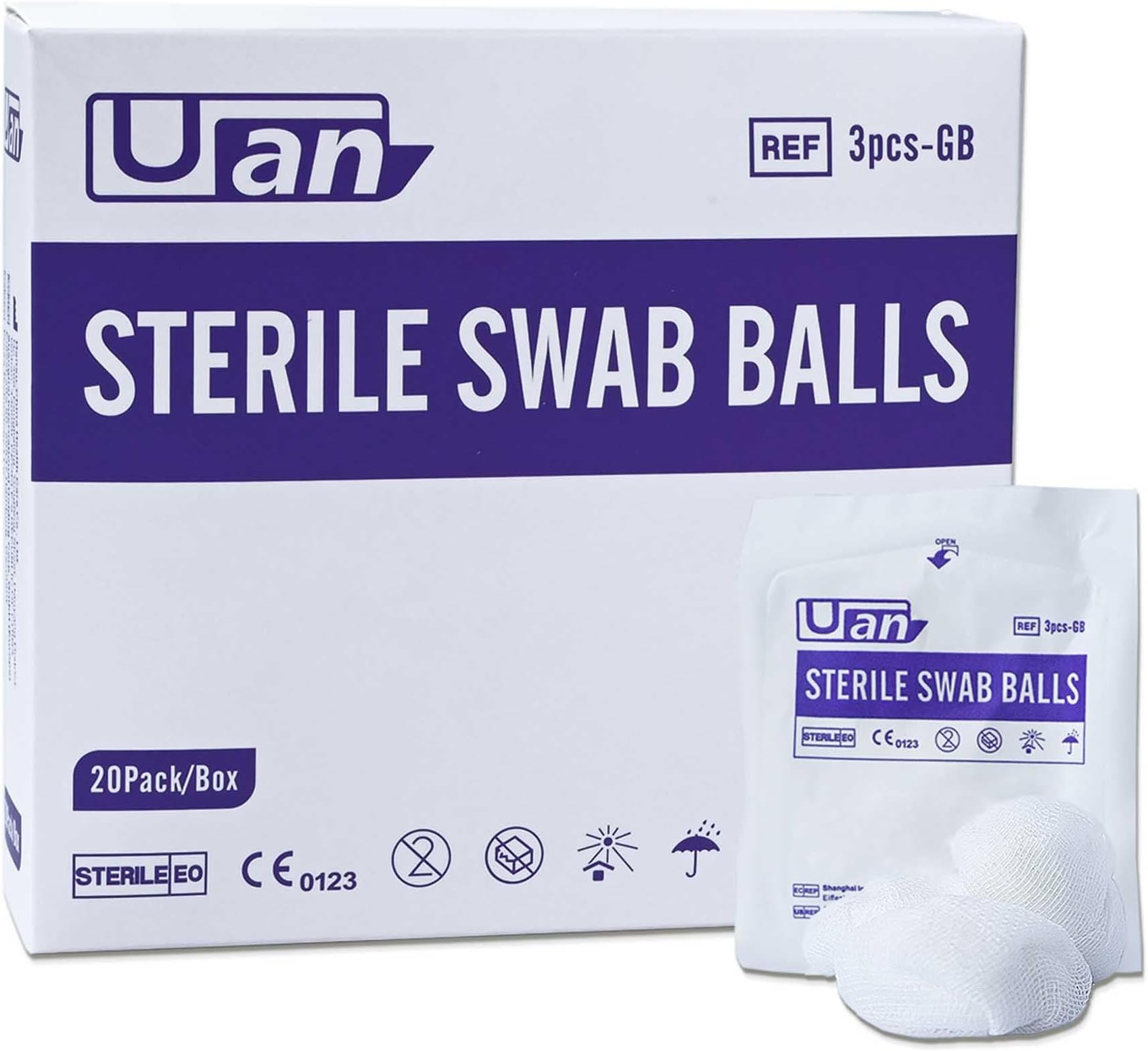 60 Balls Sterile Gauze Balls Gauze Sponge Cotton Balls Gauze Swab Sterile (M) (3balls/Pack)