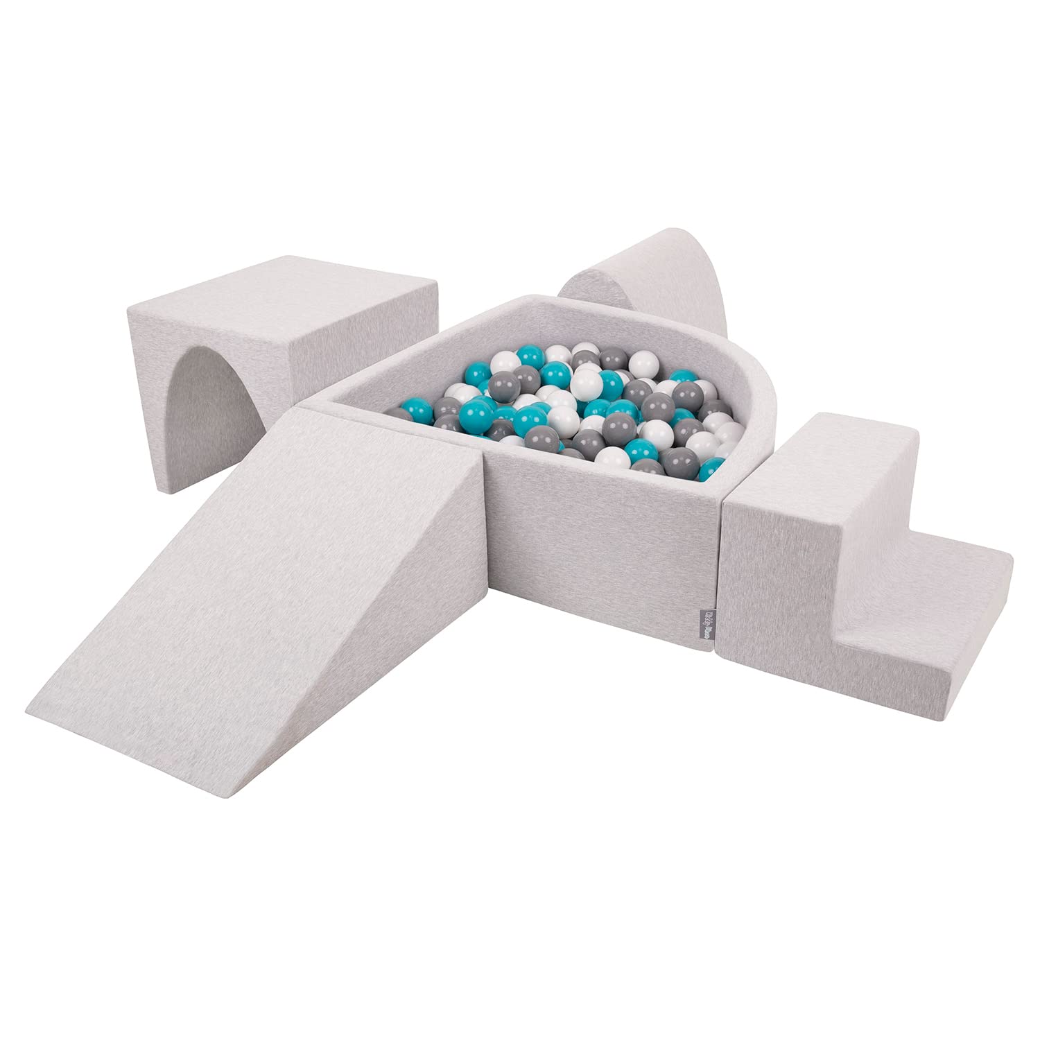 KiddyMoon Area di Gioco in Schiuma con Quarto Angolare Piscina di Palline (300 Palline) per Bambini, Grigioch:Grigio/Bianco/Turchese