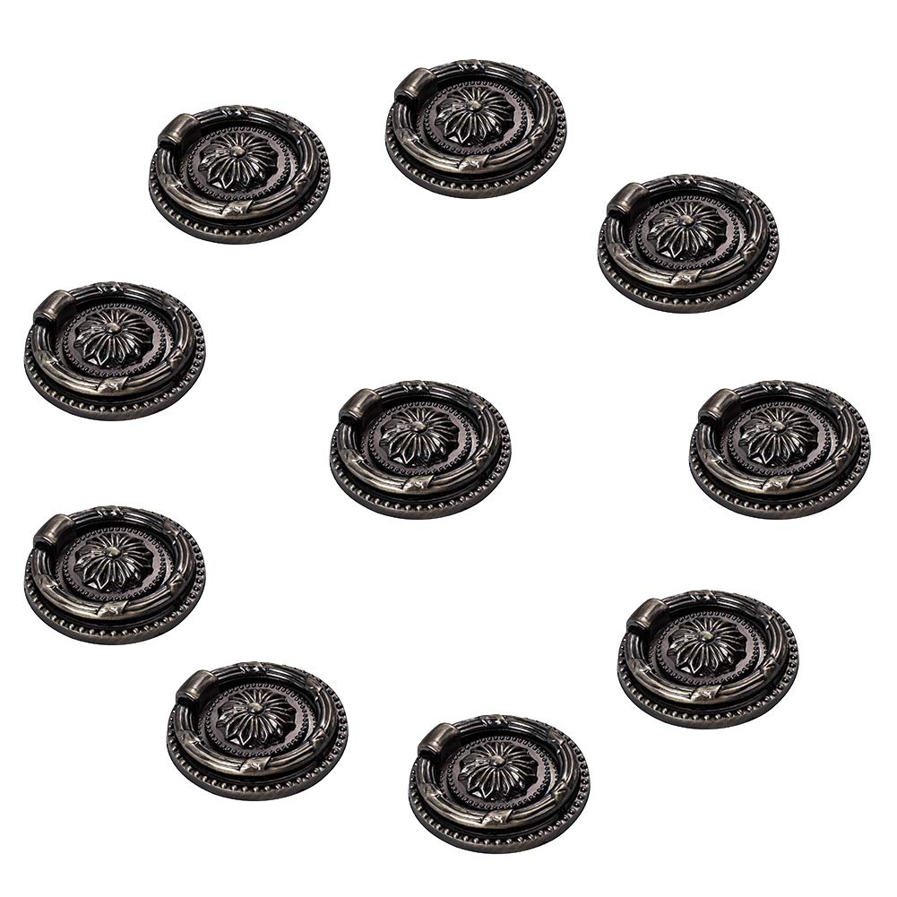 INCREWAY 10-Pack Vintage Pull Ring, 47mm Zinc Alloy Flower Carved Drawer Drop Ring Pull Handle for Door Cabinets Drawer Cupboard, Antique Bronze