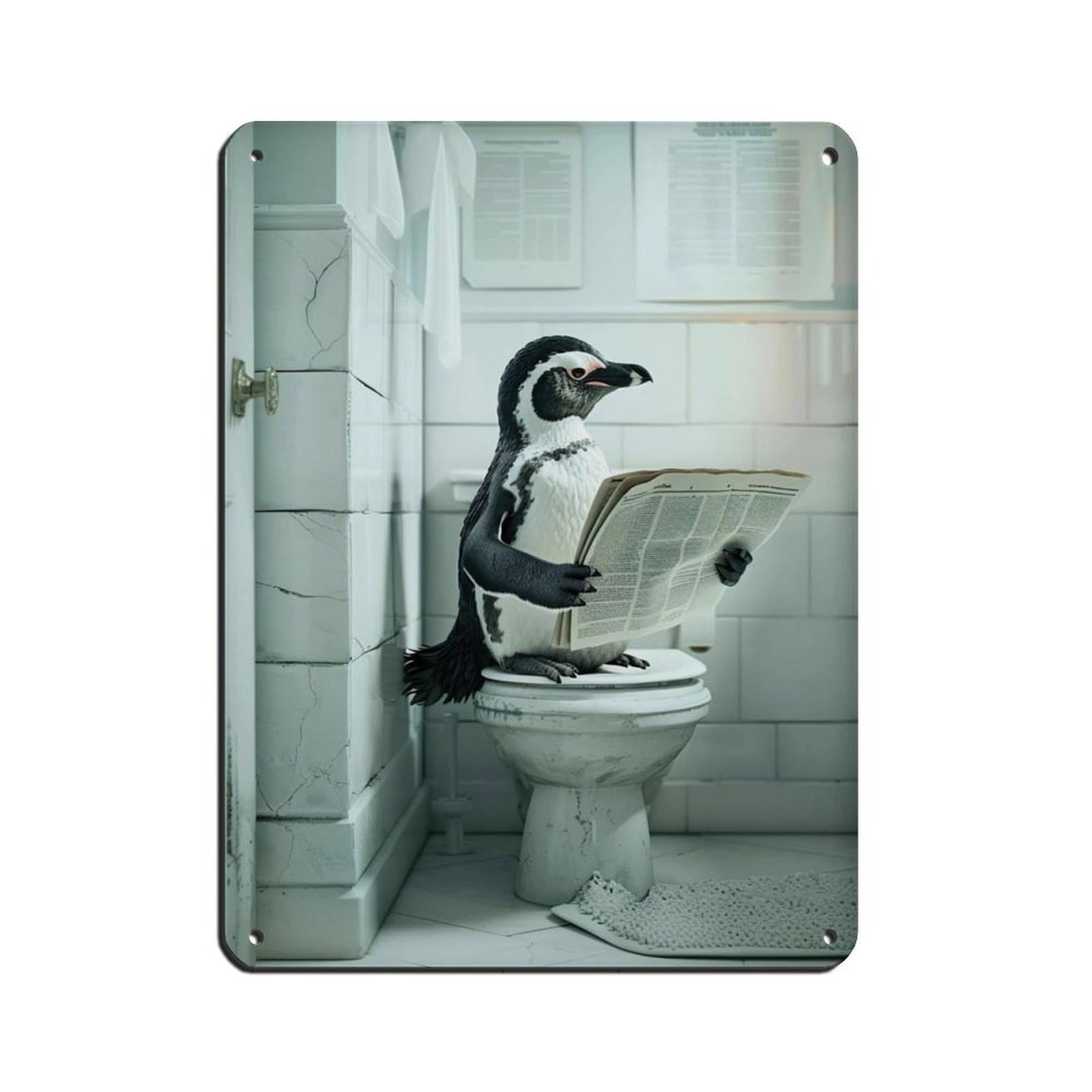 Penguin Sitting on The Toilet Reading A Newspaper (2) Tin Sign Vintage Metal Pub Club Cafe Bar Home Wall Art Decoration Poster Retro 12x16inch(30x40cm)