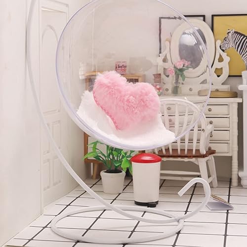 Miniatura 5 de Mini silla columpio para casa de muñecas, hamaca en miniatura para casa de muñecas con almohada de corazón, escala 112, casa de muñecas en