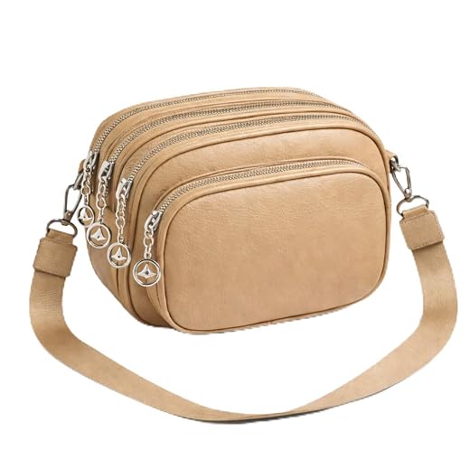 Bolsa Transversal Feminina Poliéster 4 Compartimentos com Zíper Alça Ajustável Leve e Funcional Bolsa Transversal Feminina Couro Sintético com 4 Zíperes, Alça Grossa Removível, Compacta e Versátil