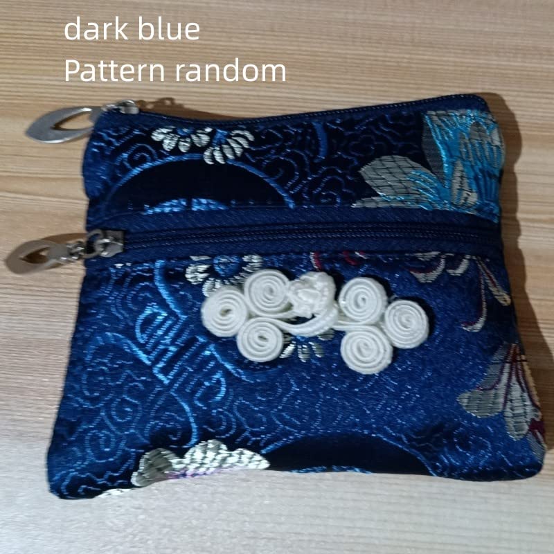 2pcs Cute Chinese knot Two Zipper Purse Jewelry Packaging Bags for Bracelets Necklace Storage Silk Brocade Zip Pouch Bags for Travel (dark blue?2 pcs pattern random?)