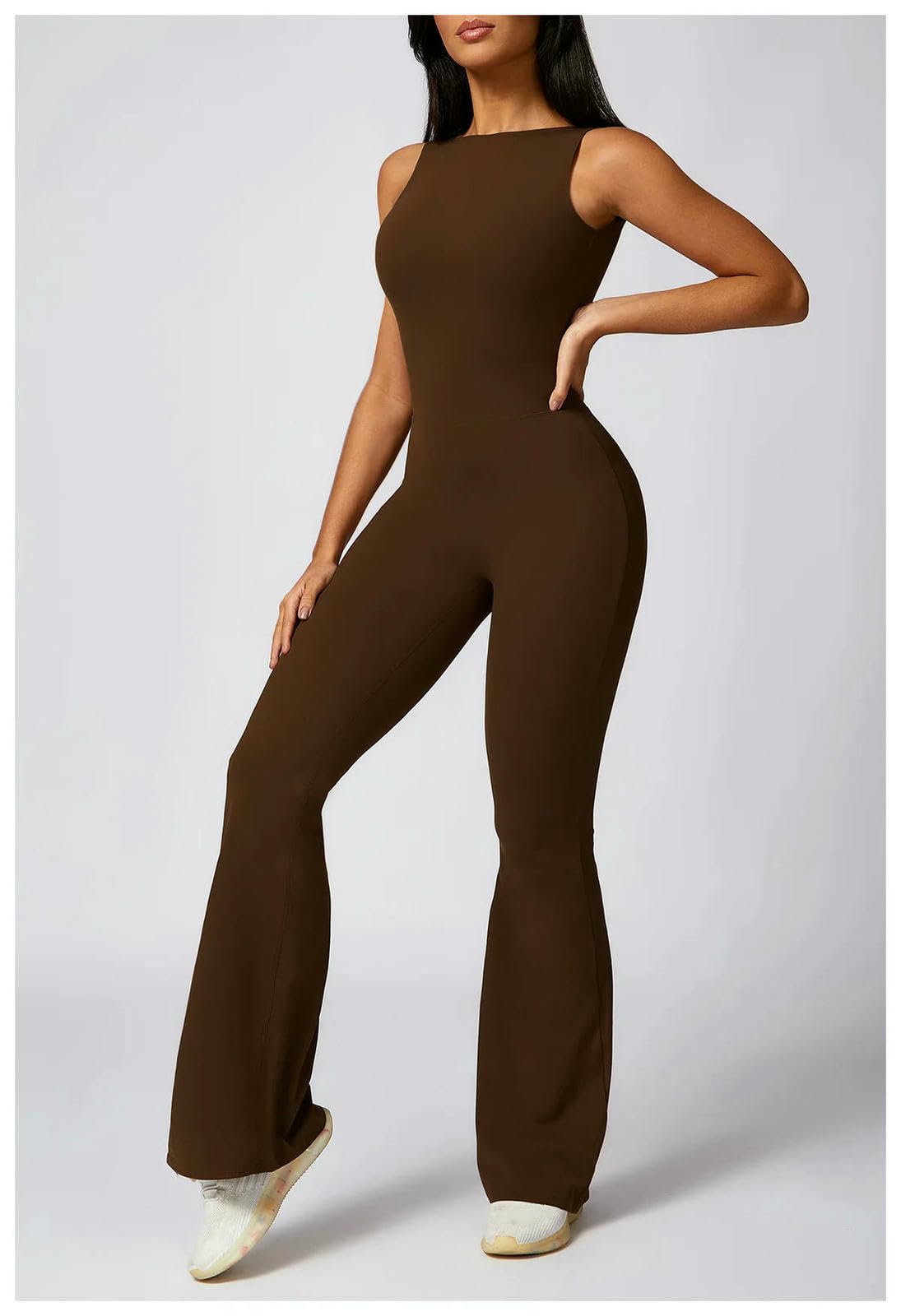 Shapewear Damski Seksowny Kombinezon Bez Pleców Flare | Bezrękawnik Bez Rękawów Unitard Bodysuit-czarny-L