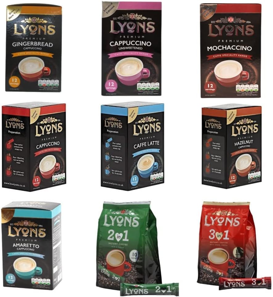 Lyons Premium Instant Coffee Bag Sachets + FabFinds Assorted Gift Mug (Choose Any 4, 4X 10Sachets), 1