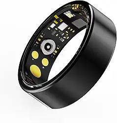 Anel Inteligente IP68 à Prova D'Água com Estojo de Carregamento - Monitor de Saúde 24h: Pressão Arterial, Batimento Cardíaco + Análise de Sono e Exercícios - Design Minimalista Unissex, Preto (10)