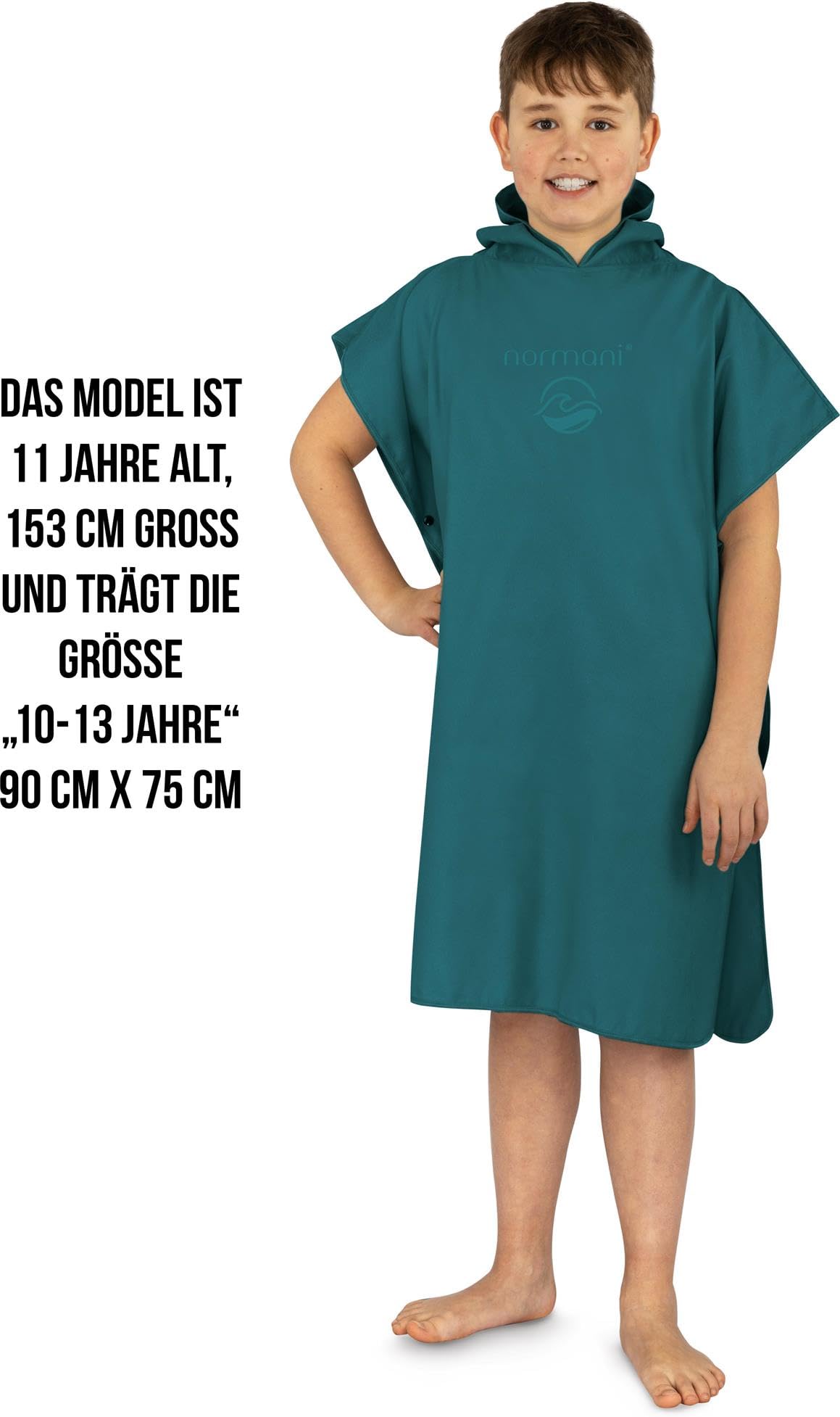normani Kinder Mikrofaser Badehandtuch Strandtuch Badeponcho mit Kapuze aus 80% recyceltem Material für Jungen und Mädchen von 2-13 Jahren
