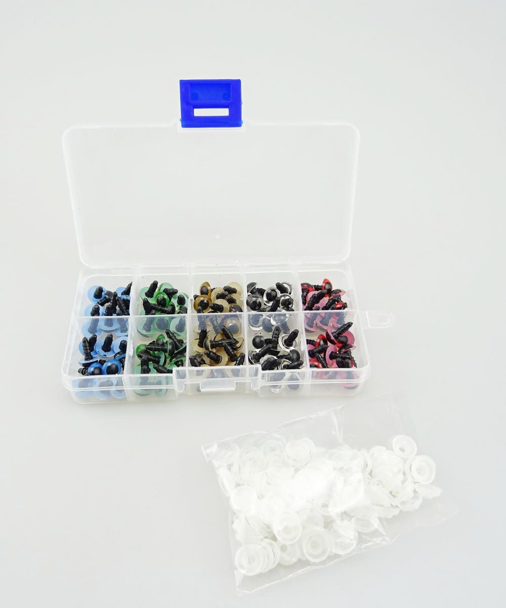 yueton Pack of 100 Mixed Color Plastic Safety Eyes with Washers for Teddy Bear Doll Puppet Plush Animal Craft DIY (10mm, 50 Pairs)