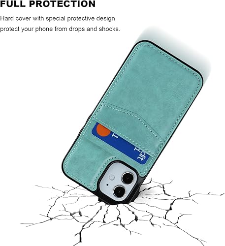 Miniatura 6 de KIHUWEY Funda compatible con iPhone 12 Mini de 5.4 pulgadas (verde menta) con soporte para tarjeta de crédito, cierre magnético de alta calidad,