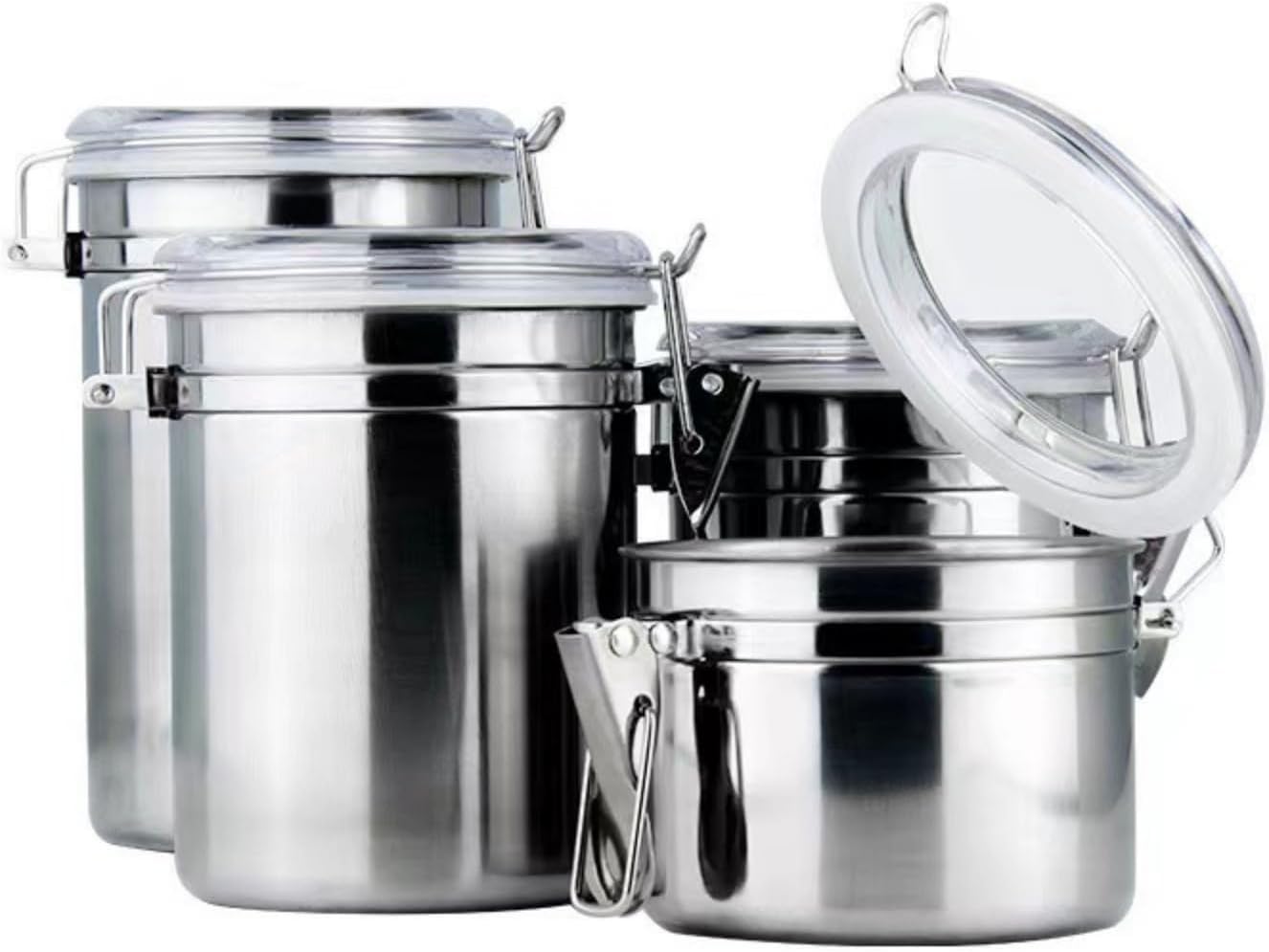 Stainless Steel Airtight Canister with Clear Lid, Kitchen Storage Jar for Coffee Tea Sugar and Dry Food