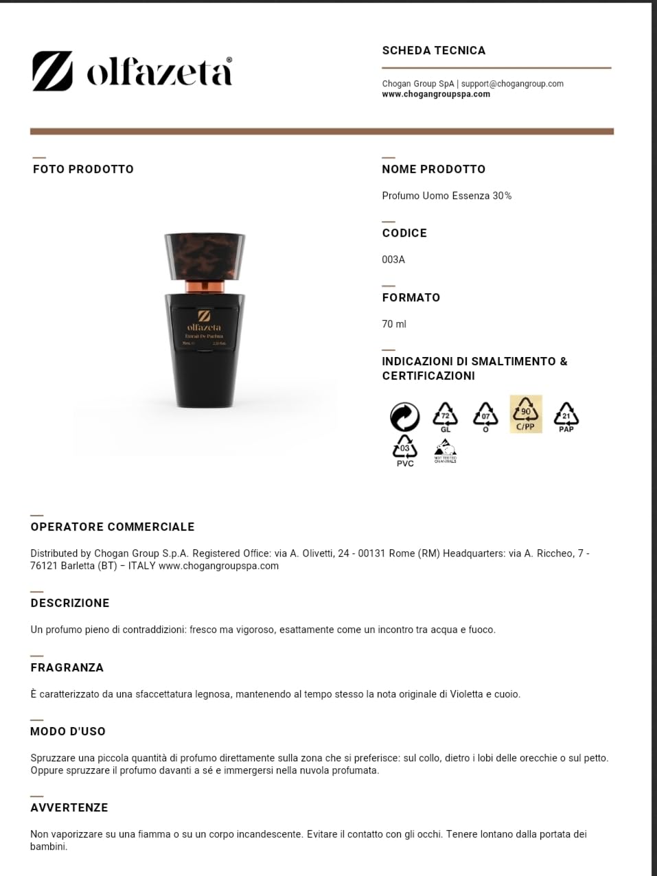 Chogan Profumi Uomo Ispirata a Fahrenheit (Codice 003)