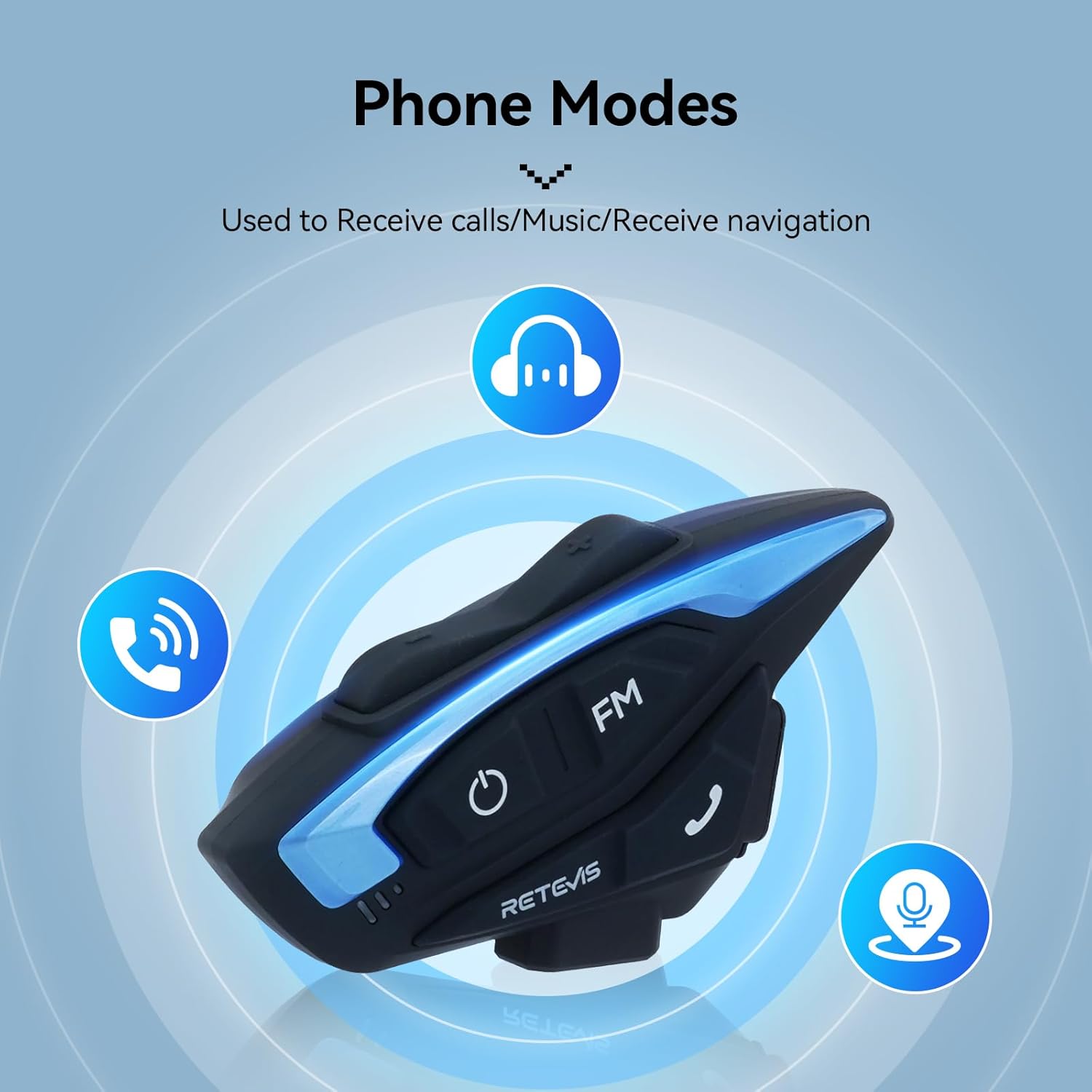 Retevis EZTalk 3A Motorcycle Bluetooth Headset, 1000m 2 Riders Helmet Intercom Headphones with Music Sharing, CVC Noise Reduction, FM Radio, IP65 Motorcycle Helmet Headset for Cycling Snowmobile