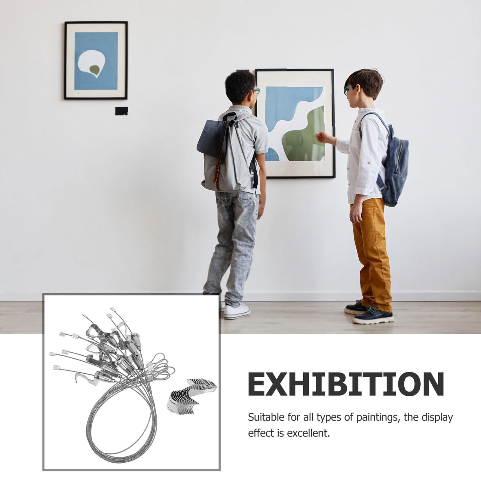 12 juegos de ganchos y alambres para rieles de cuadros, ajustables, para colgar fotos, con kits de ganchos para exhibiciones de fotos en la pared, galerías de arte.