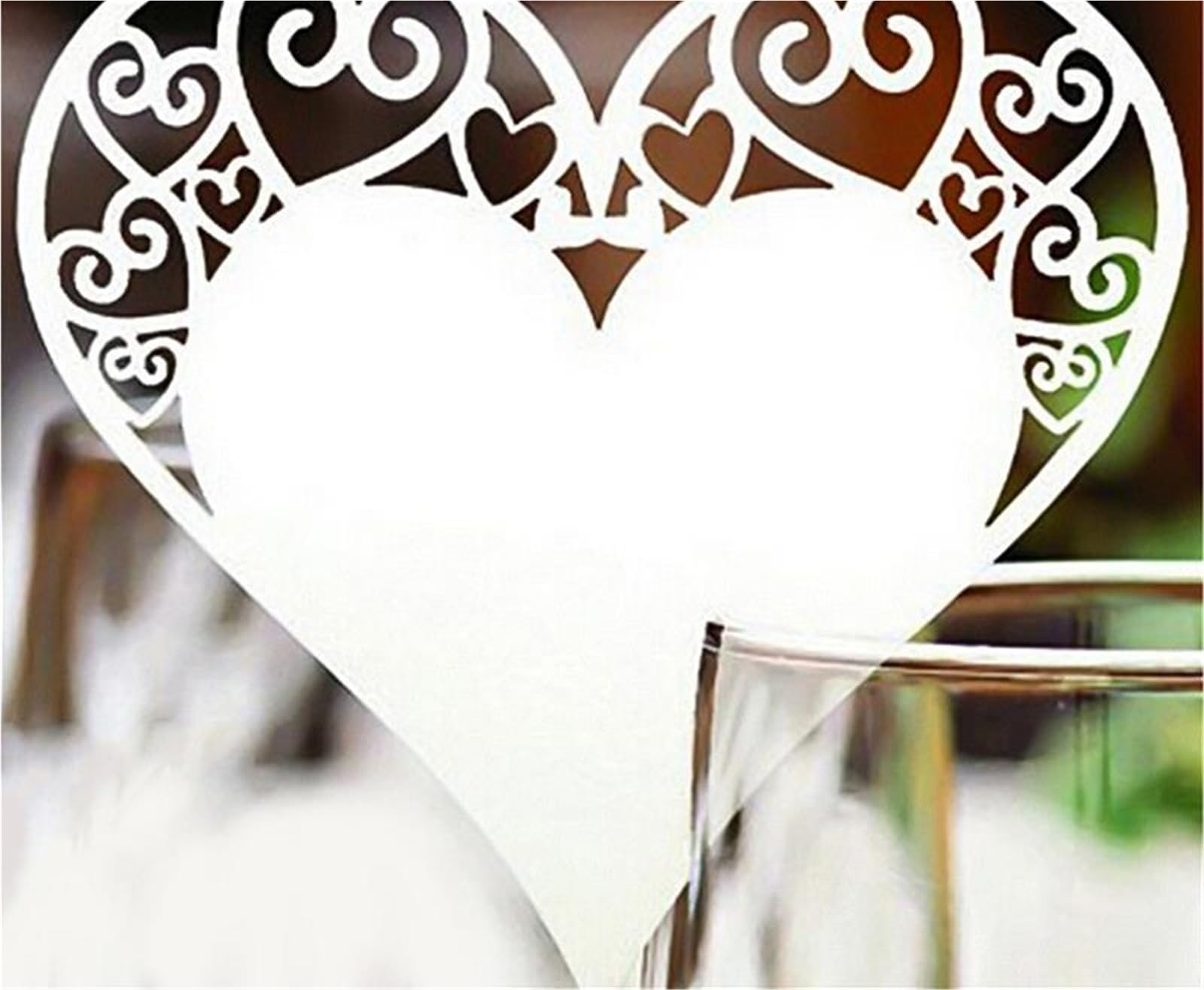 Carte de Table, Marque-Places de Mariage Verre à vin Floral en Forme cœur coupé Blanc 150 pièces 8x8 cm