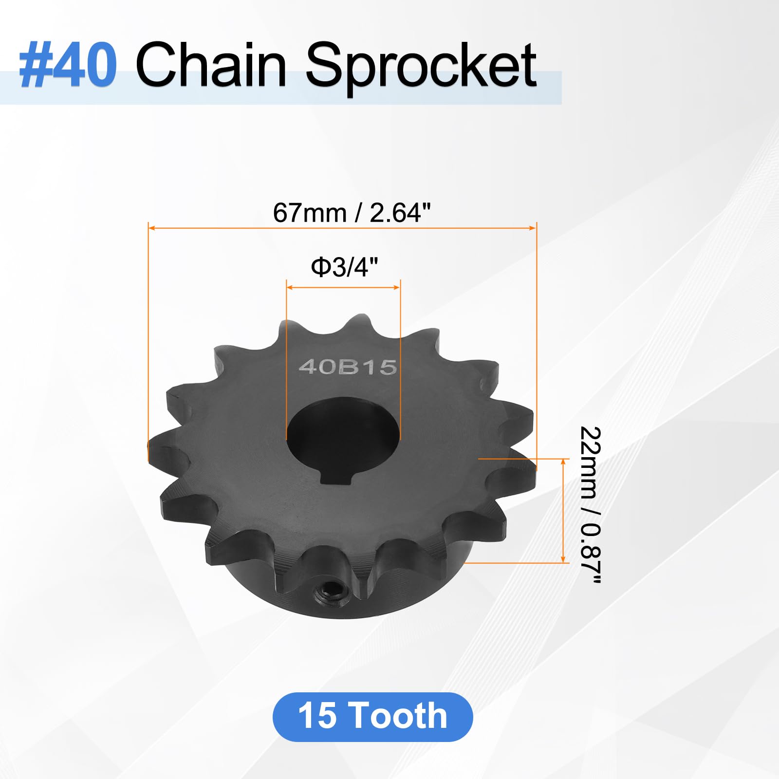 QUARKZMAN 2 Pcs #40 Cadena Rodillos Piñón 15 Dientes Y Orificio 3/4", Acero Al Carbono C45 ANSI #40 Piñón Para Cadena Rodillos Agujero Redondo Y Tornillos Fijación Para Cadena ISO 08A