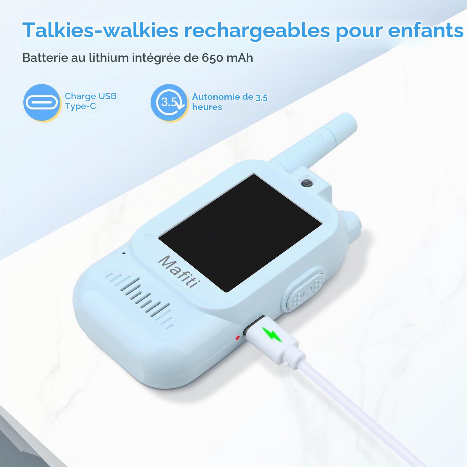 Talkies-Walkies vidéo pour Enfants, Lot de 2, avec Cordon, Bleu + Bleu