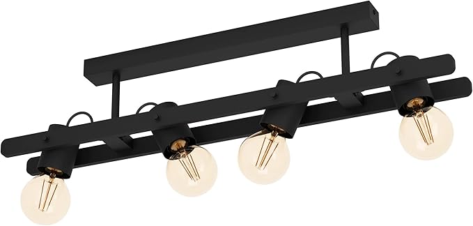 Eglo EGLO Plafondspot Plimsoll, 4-vlammige plafondlamp met draaibare spots, plafondlamp van hout en metaal in zwart, FSC100PA, plafondspot met E27-fitting
