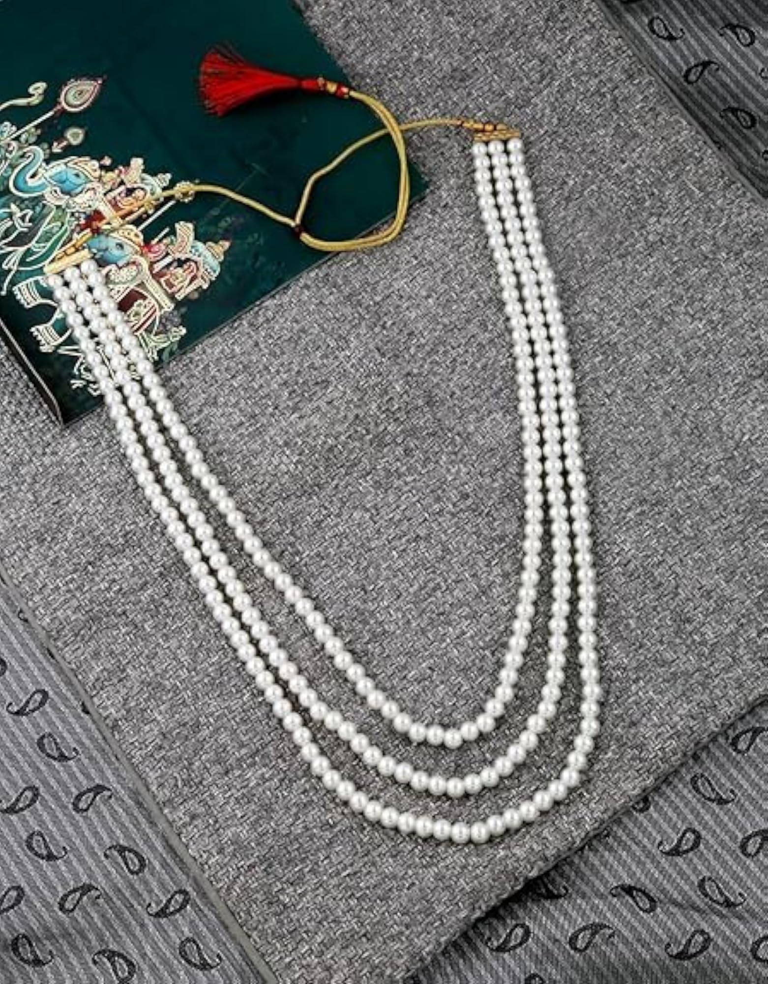 Art Jewellery Pink Pearl Three Layer Groom Necklace