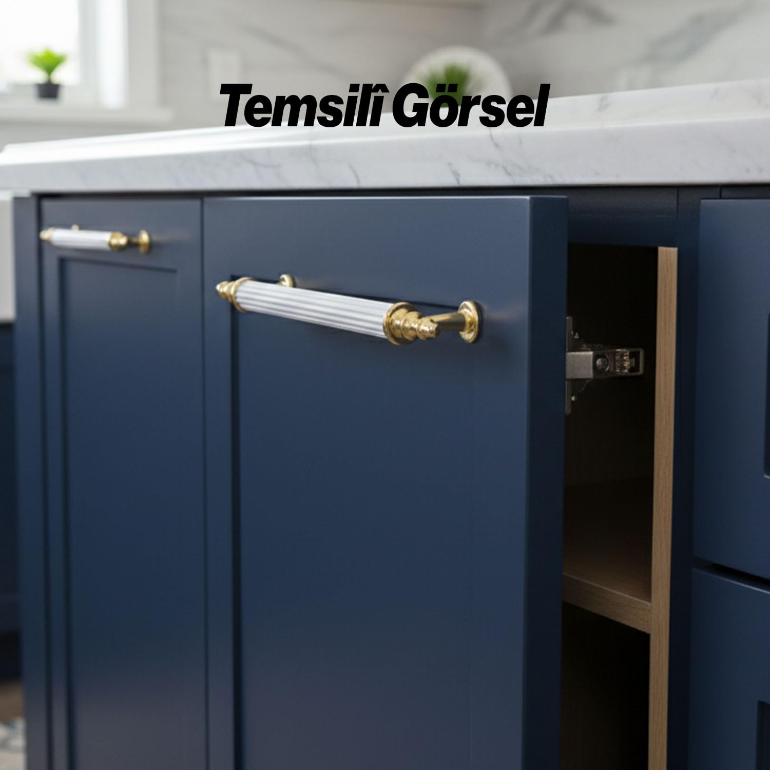 Ovacık 10 ADET Gold Altın Beyaz 96 mm Metal Kulp Mobilya Çekmece Dolap Kapak Kulpu Kulbu Kulpları