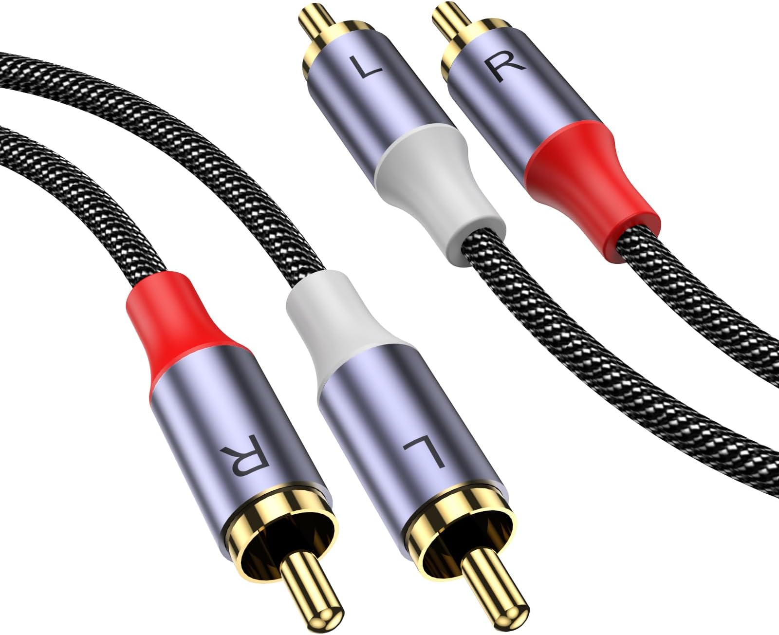MOSWAG 2RCA Male to 2RCA Male Audio Cable RCA Stereo Cord 6.6Ft/2M,RCA Cable Nylon Braided Audio Cord for Home Theater, HDTV, Amplifiers, Hi-Fi Systems, Car Audio, Speakers
