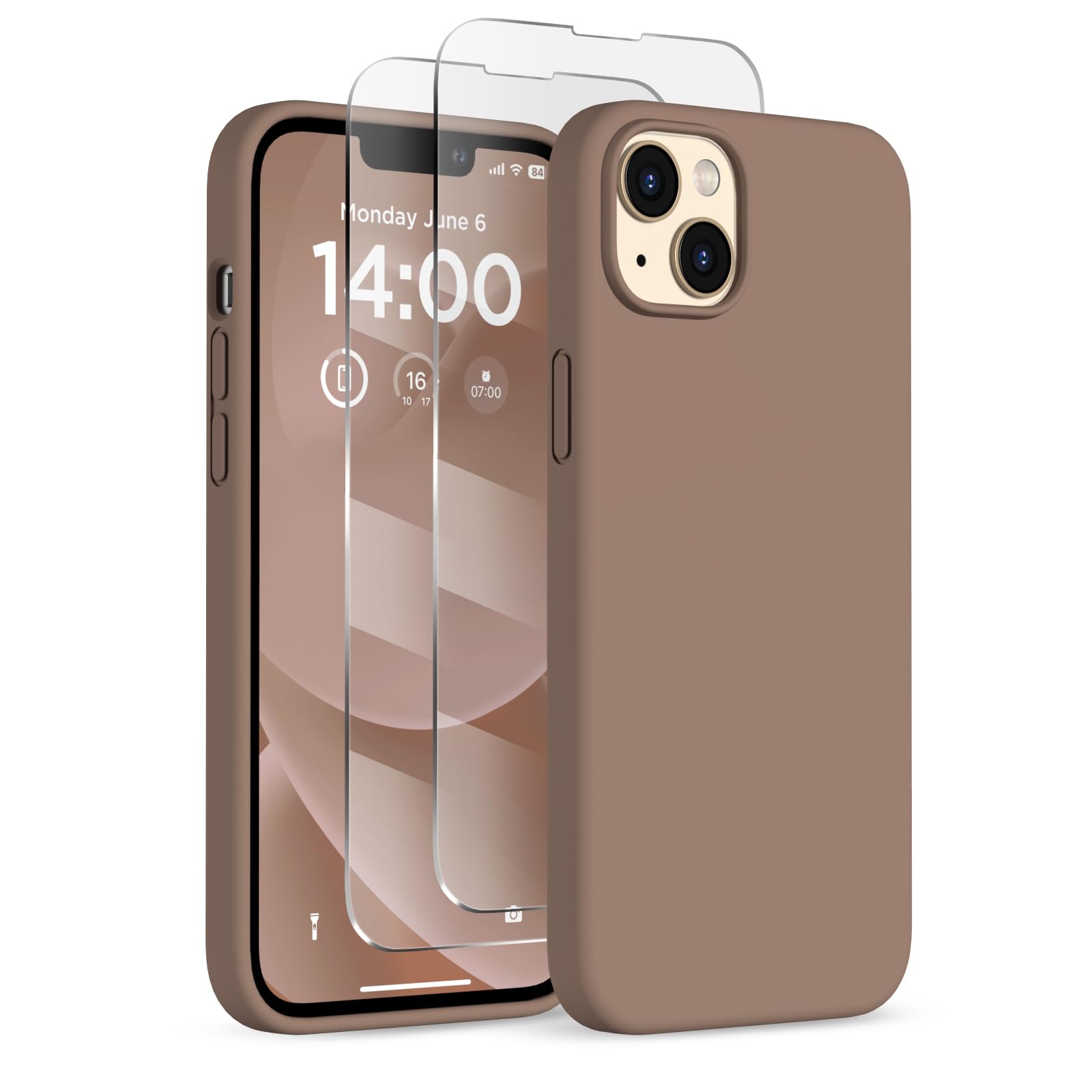 COFFKER Designed for iPhone 14 Plus Case Silicone, with 2X Screen Protectors, Full Body Shockproof Protective Cover, Liquid Silicone Slim Thin Phone