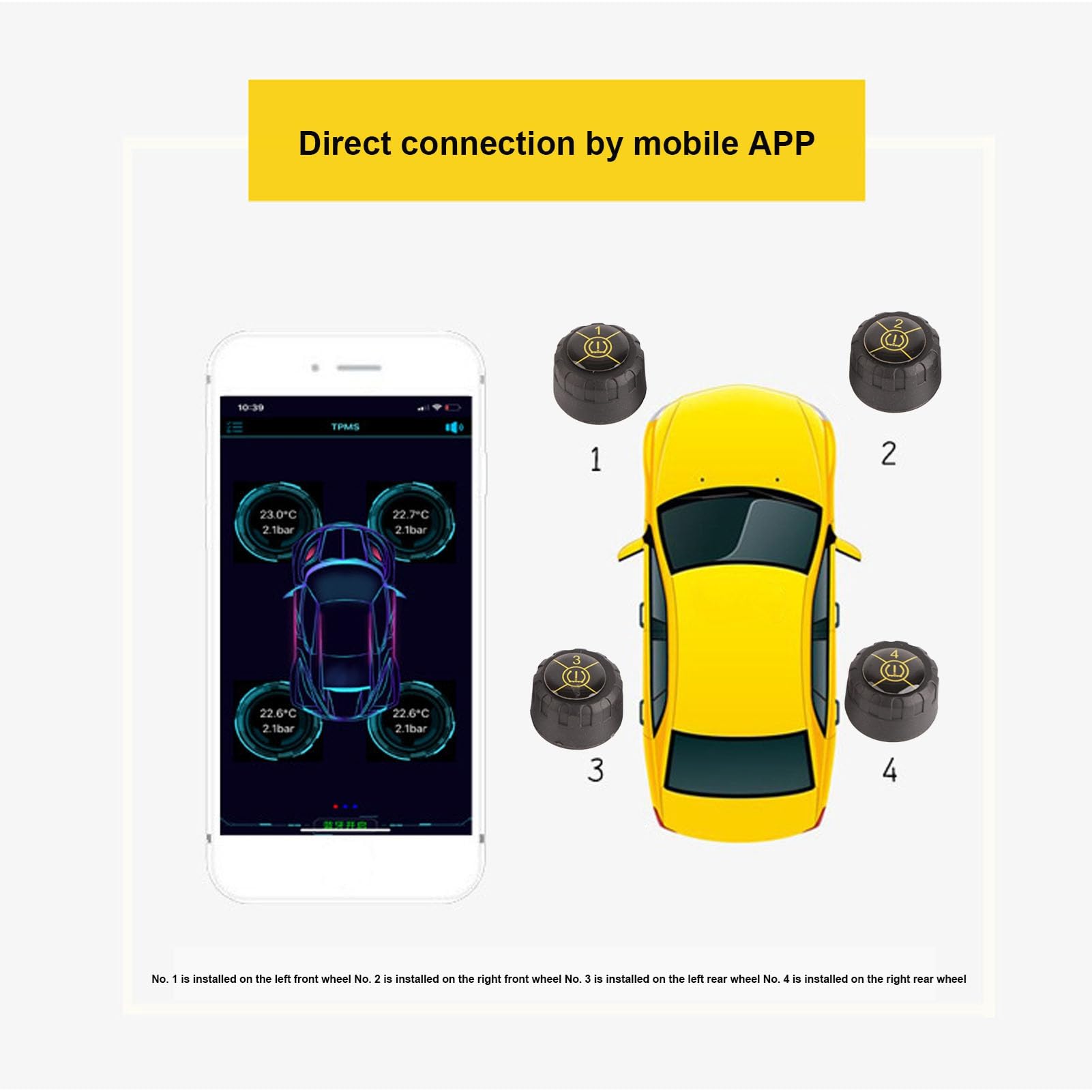 Kit Monitoraggio Pressione Pneumatici Bluetooth 5.0 Sensore Pressione Pneumatici Monitoraggio in Tempo Reale IP67 Impermeabile con Sensori Esterni Viti di Fissaggio Chiave di