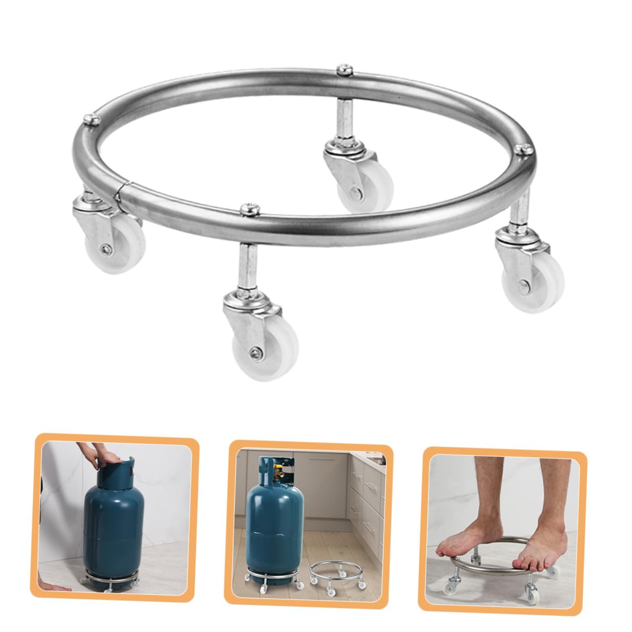 Porta Bombola Gas in Acciaio Inox con Ruote Mobili, Supporto Bombola Gas Resistente e Facile da Usare per Serbatoi Propano Fino a 30kg, per Casa e Ristorante