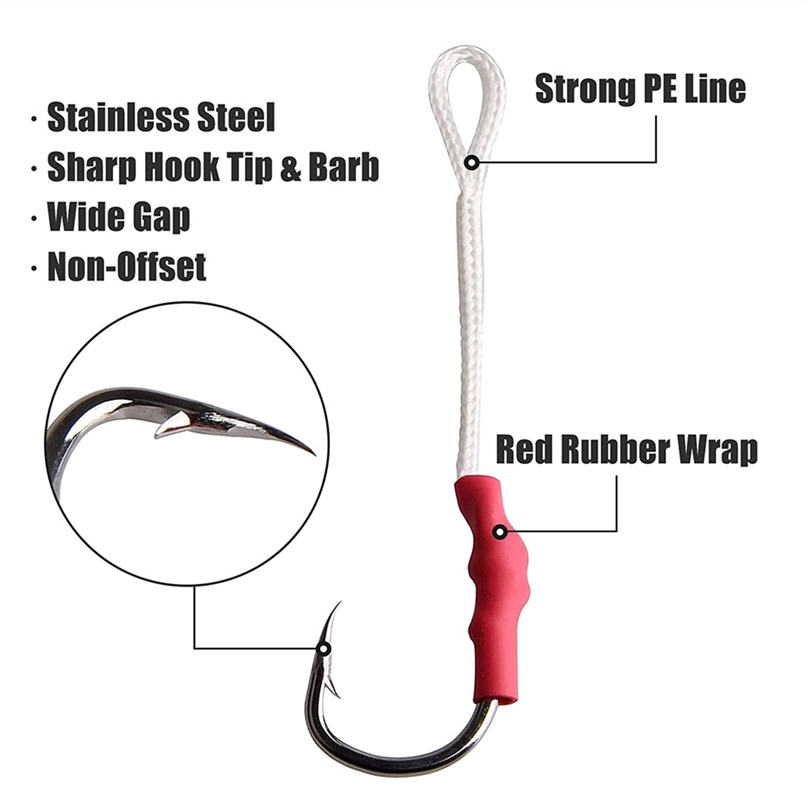 Ganchos de Gusano 50 PCS Gancho de Pesca de Acero Inoxidable con línea Ganchos lentos Mosca atando Metal Jigging Cebo Asistencia Ganchos Anzuelos de Pesca Surtidos (Color : 1/0)