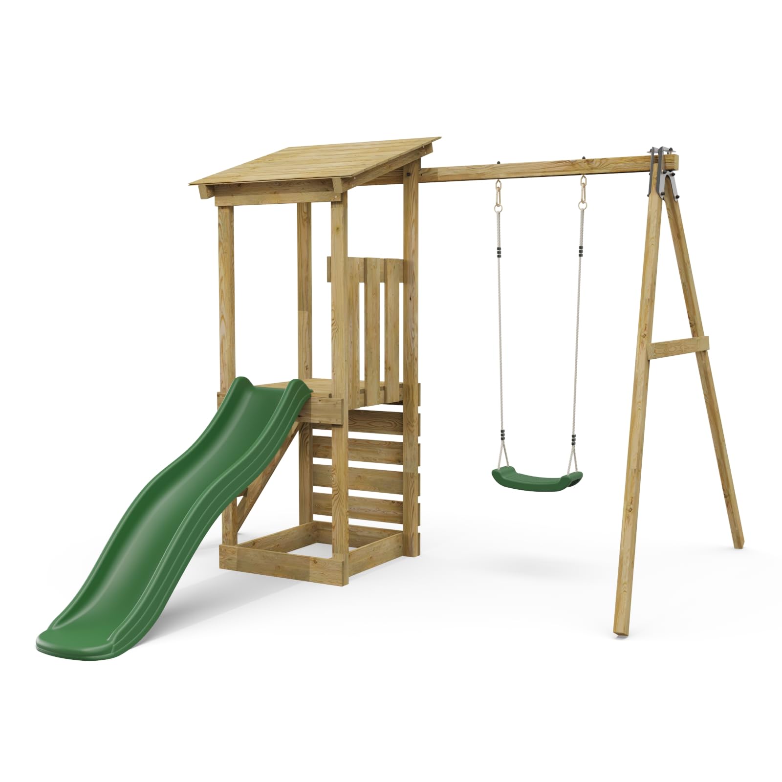 Outdoor Toys Rebo Wooden Climbing Frame With Swing & 6Ft Slide, Kids Outdoor Playset With Climbing Wall & Ladder