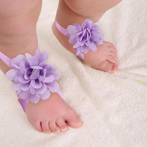 Miniatura 4 de Eforcase 12 pares de sandalias descalzas para bebé y niña, sandalias descalzas de flores para bebés recién nacidos, niñas pequeñas