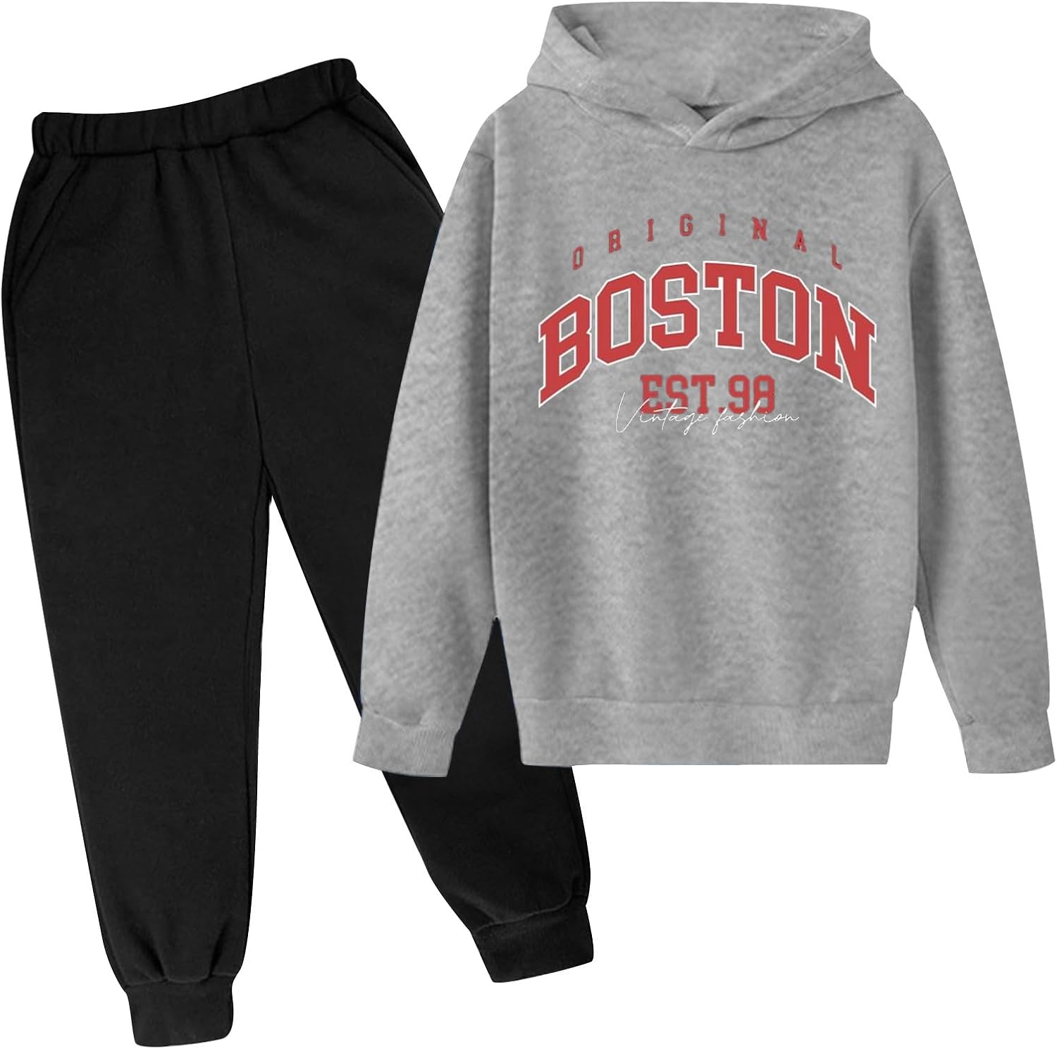 2 Piece Fall Sweatsuits Sets with Hood for Girls Boston Casual Toddler Track Suits Outfits Letter Hooded Graphic 2025