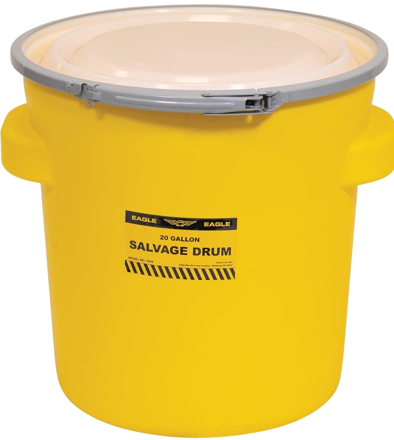 Eagle 20 Gallon Yellow HDPE Salvage Drum with Metal Lever-Lock Lid - Chemical Resistant, Weatherproof, Made in USA