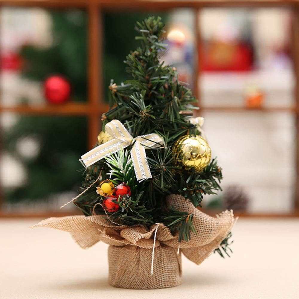 3 Pieces Mini Artificial Christmas Tree with Ornaments - Perfect Christmas Decoration for Table and Desk Tops, Small 8inch/20cm Tall Christmas Pine Tree for Your Home or Office