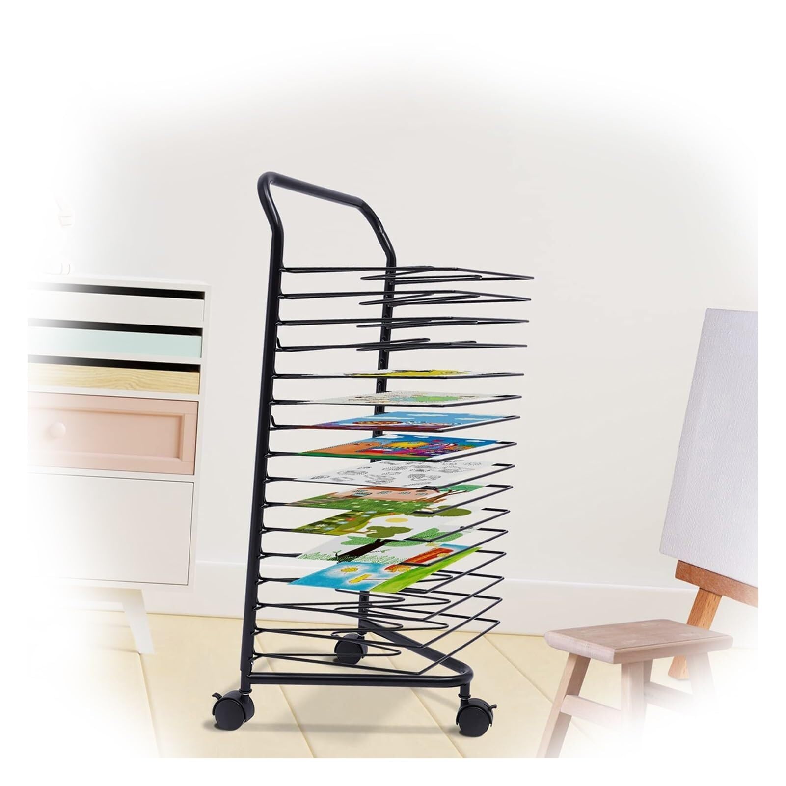 Aioneer Art Drying Rack, Mobile Portable 16-Shelf Artwork Storage Rack, Space-Saving Design For Schools, Classrooms, Studios, And Art Clubs