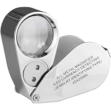 40X Jewelry Magnifying Glass with LED/UV Lighting Foldable Magnifying Glass | Compact in size, with high magnification, suitable for viewing antiques, paintings, jewelry and prints