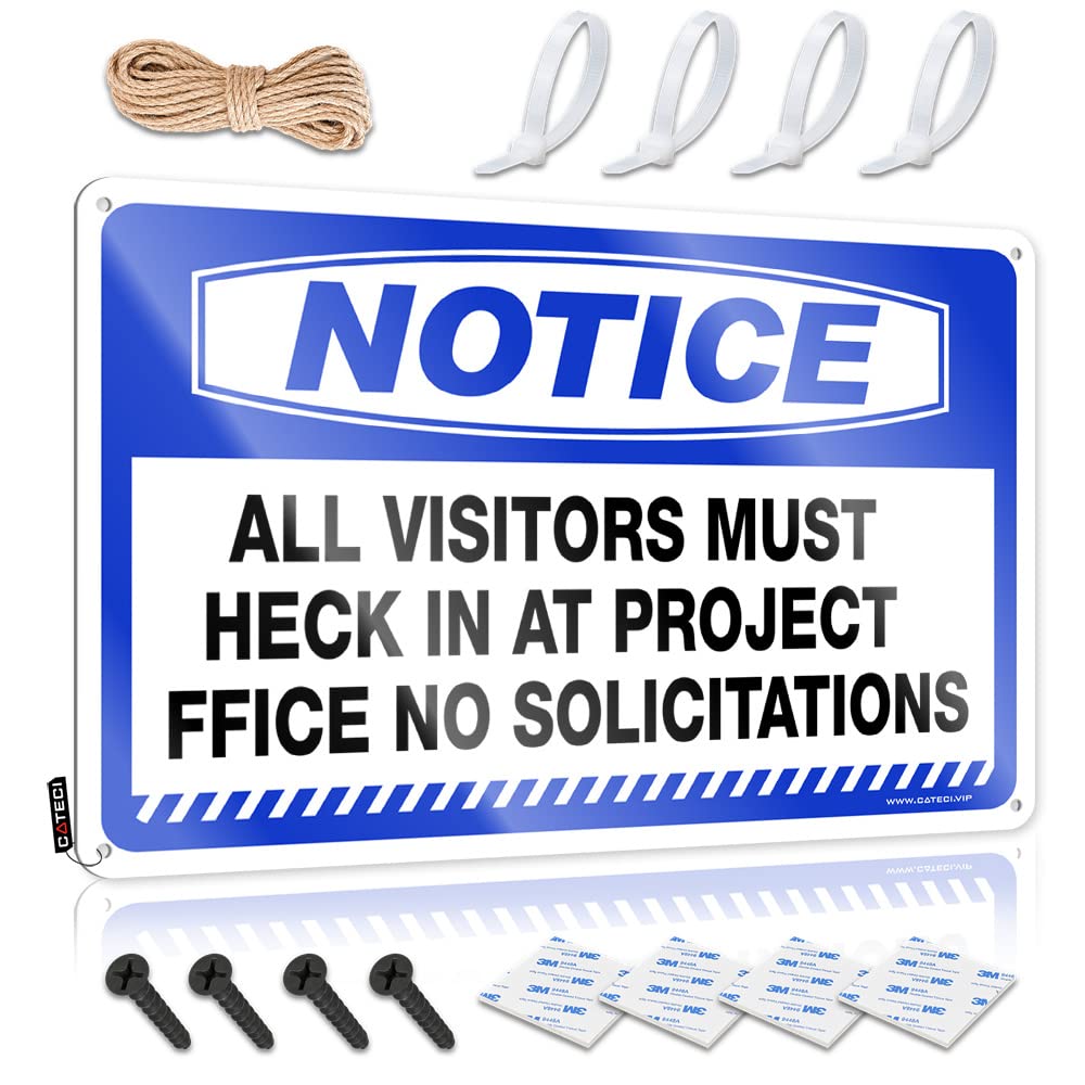 IBWNBBUSN Outdoor Funny Metal Sign Notice All Visitors Must Check In At Project Office No Solicitations Tin Sign Bar Rules Tin Metal Sign Signs For Room(30X40CM)