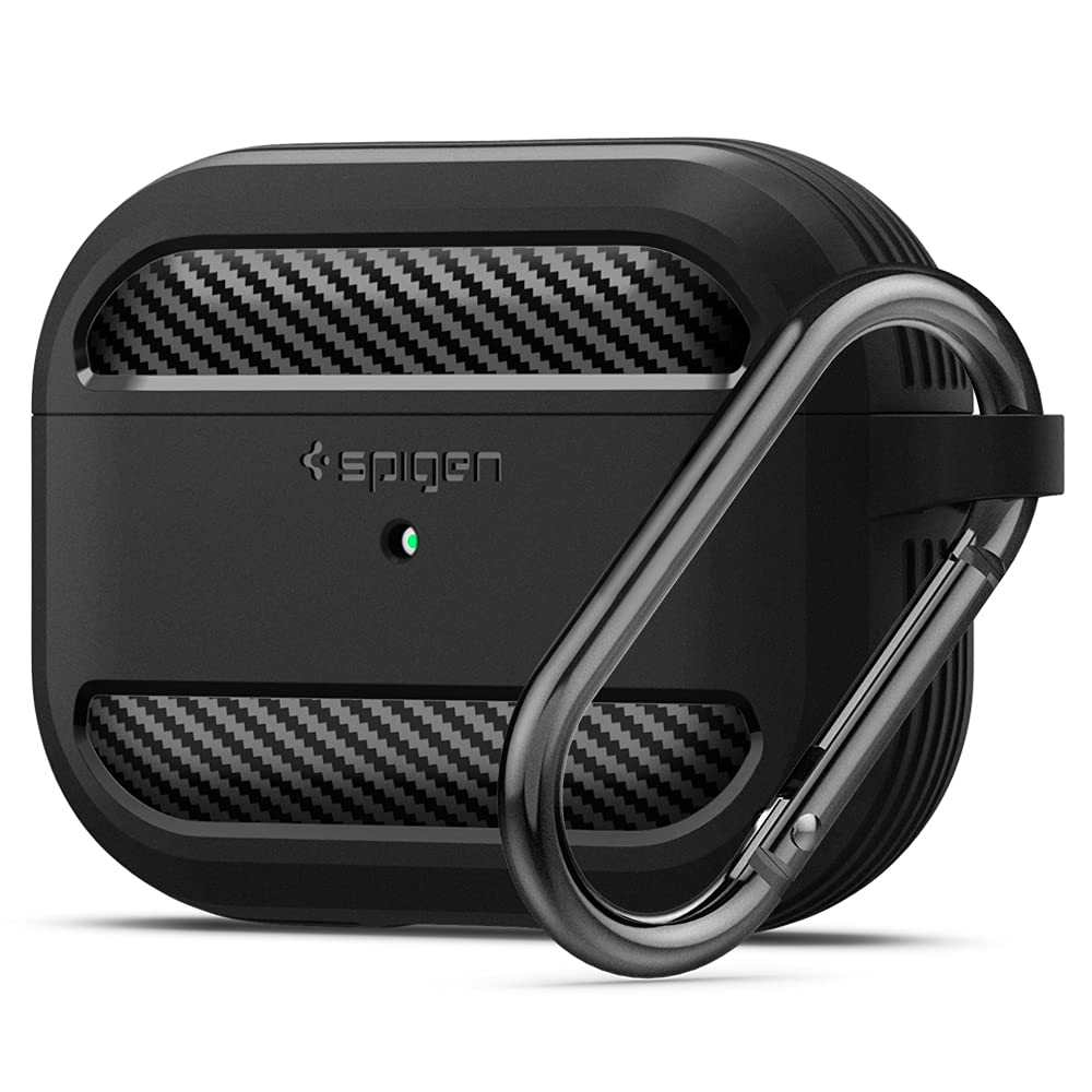 Spigen AirPods Pro(2019) Case, Carabiner Included, Durable, Shock-Proof Cover, (Rugged Armor) – Matte Black