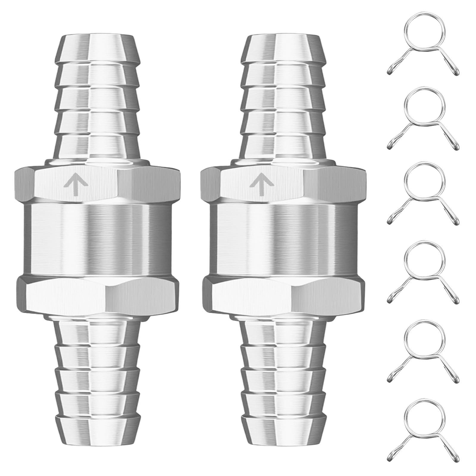 Vagcars 2Pcs 12Mm (1/4") One Way Fuel Non Return Valve With 6 Clamps, Aluminum Alloy One Way Check Valve For Petrol Diesel Gas Air Water, Universal For Car Marine Auto Carburettor Low Pressure Systems (12Mm)