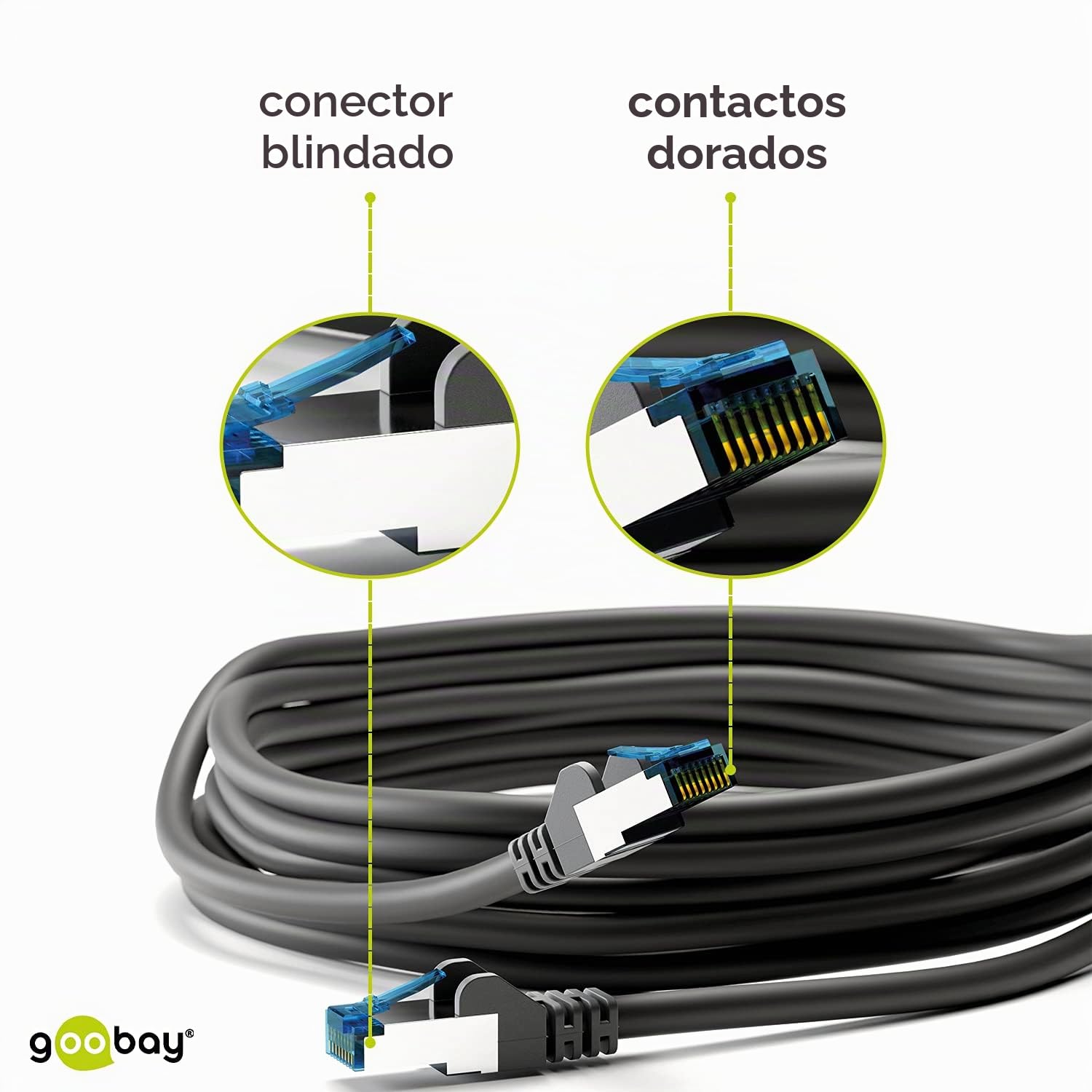 Goobay 92706 CAT 6a Patch Cable, Ethernet Cable, Double Shielded, S-FTP up to 10000 Mbits, 500 Mhz, Halogen-Free Copper Cable, RJ-45 Connectors, Gold Plated Contacts, 30m, Black