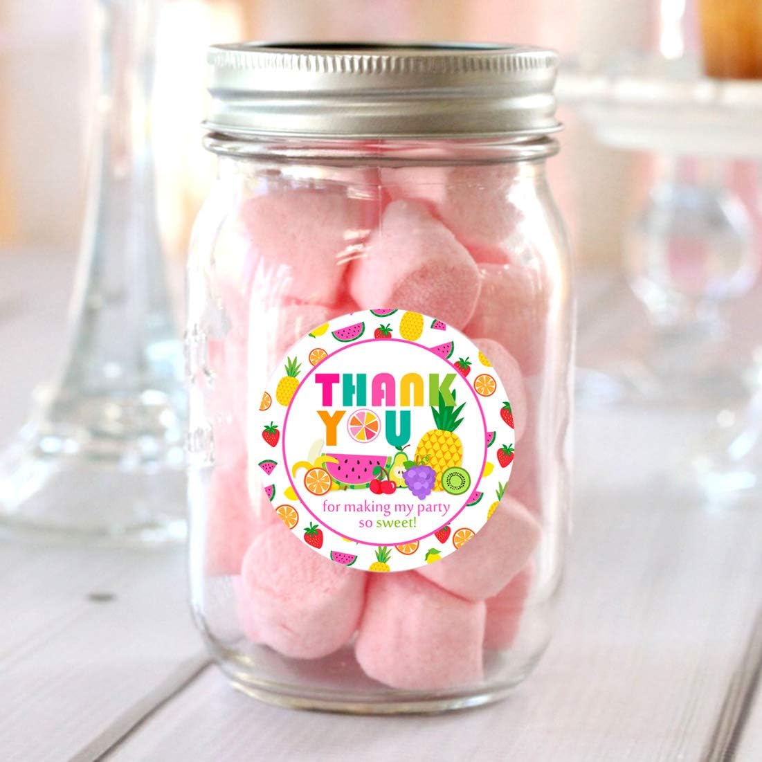 48 Pack Fruit Thank You Sticker Labels Tutti Frutti Party Supplies Tutti Fruity Party Decoration Stickers for Pineapple Watermelon Cherry Birthday Baby Shower Supplies