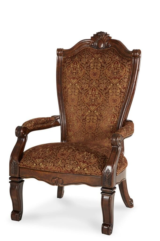 Michael Amini Windsor Court Fabric Back Arm Chair, Vintage Fruitwood