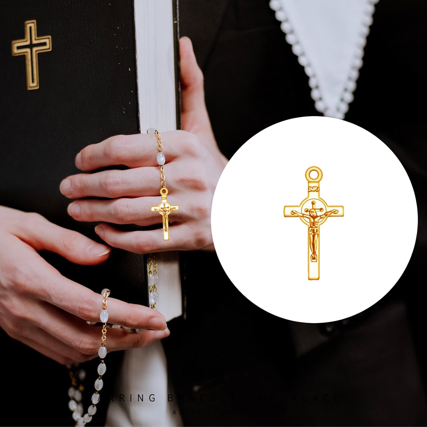 300Pcs 3Colors Alloy Small Jesus Cross Charms Tiny Saint Benedict Medal Crucifix Charms Pendant for DIY Catholic Jewelry Making Rosary Beads Necklace Earrings - Image 3