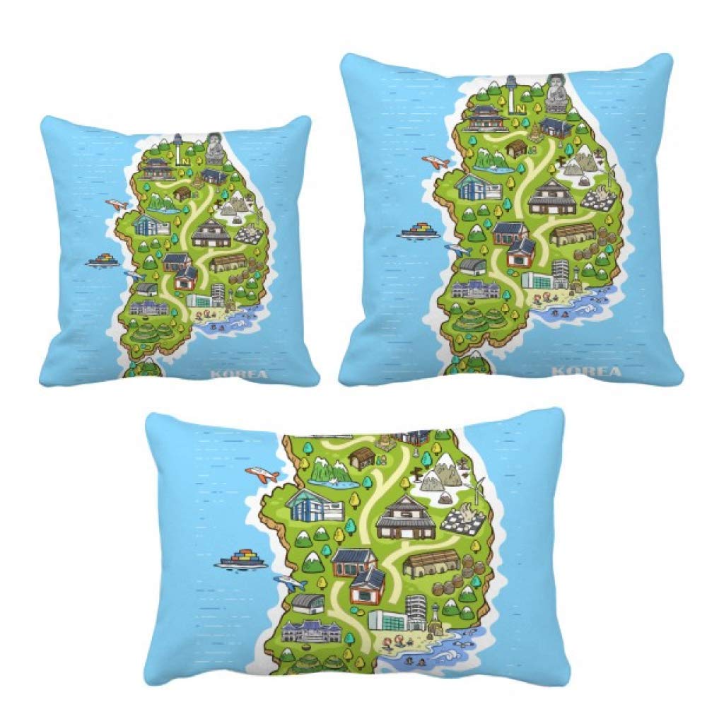 Housse de coussin carte de Corée pour décoration salon voyage