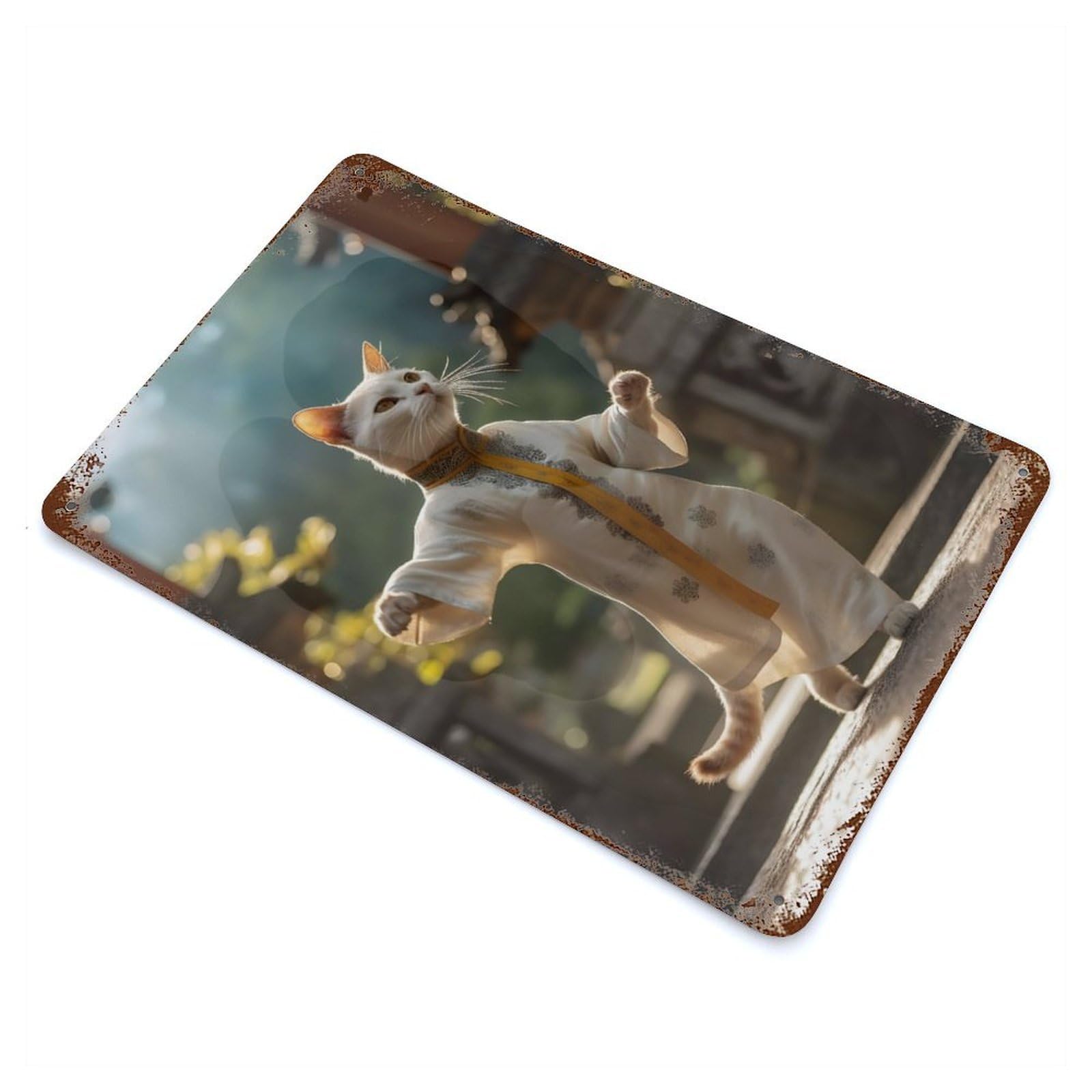 Rust Effect Tin Sign Japanese Geisha Cat 11.8"x7.9", Vintage Wall Decor for Living Room, Hallway And Home Decor
