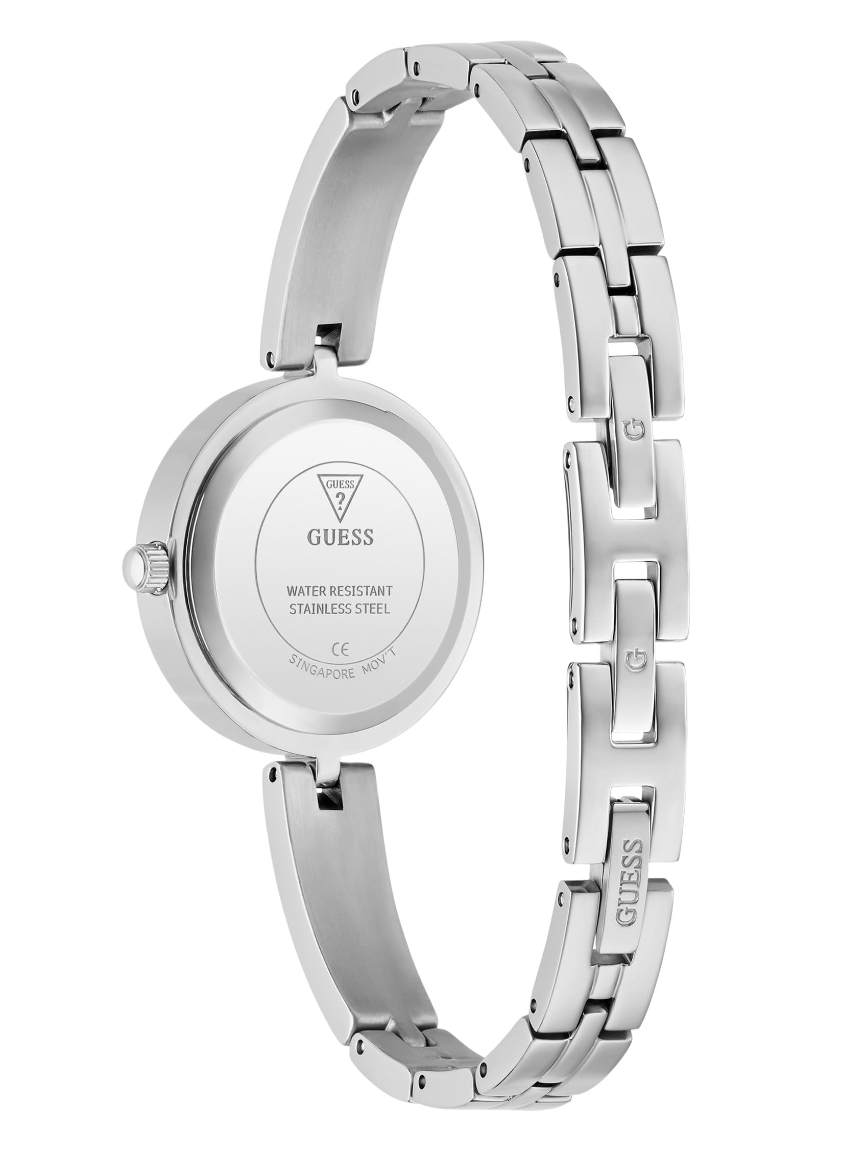 Guess Lovey, Damen Armbanduhr, Quarz Analog, Edelstahl, 27mm, Edelstahlarmband, Silber, 3 bar, Zifferblattfarbe: Blau, GW0655L4