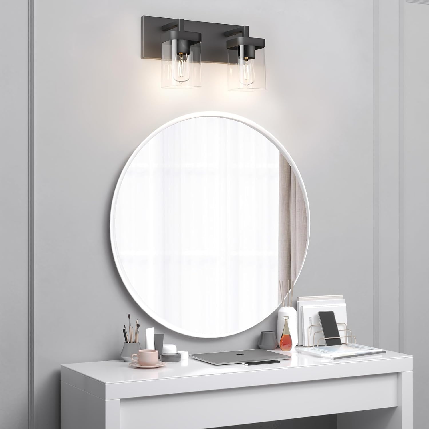 Bathroom Vanity Light, Square Design 2 Lights Morden Bathroom Lighting Fixtures Over Mirror, Black Light Fixtures for Living Room/Bedroom