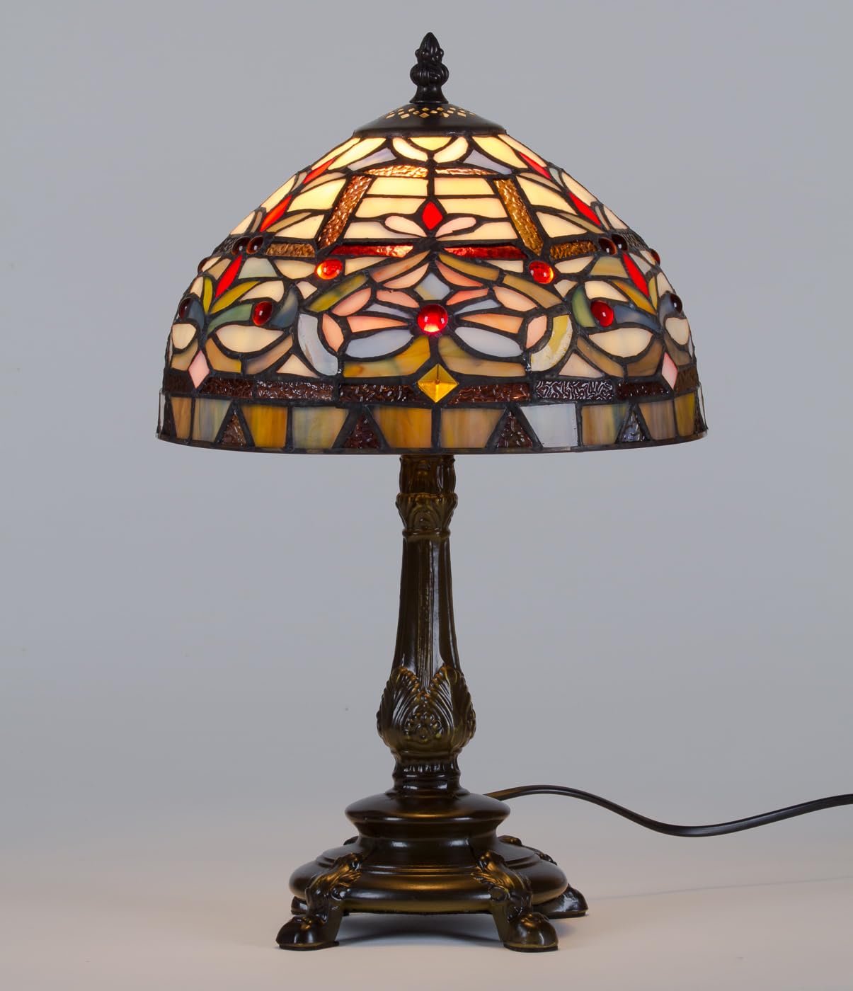 Tischlampe im Tiffany Stil 'Oriental 25', Tischleuchte mit Resin Fuß, 25x41cm, Handgefertigt aus Echtem Tiffany-Stained-Glas