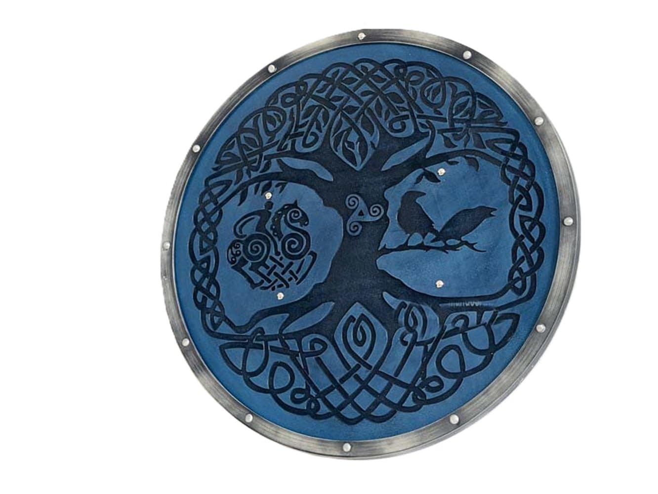 Bouclier viking Arbre de vie en bois bleu fait main, noir, 61 cm