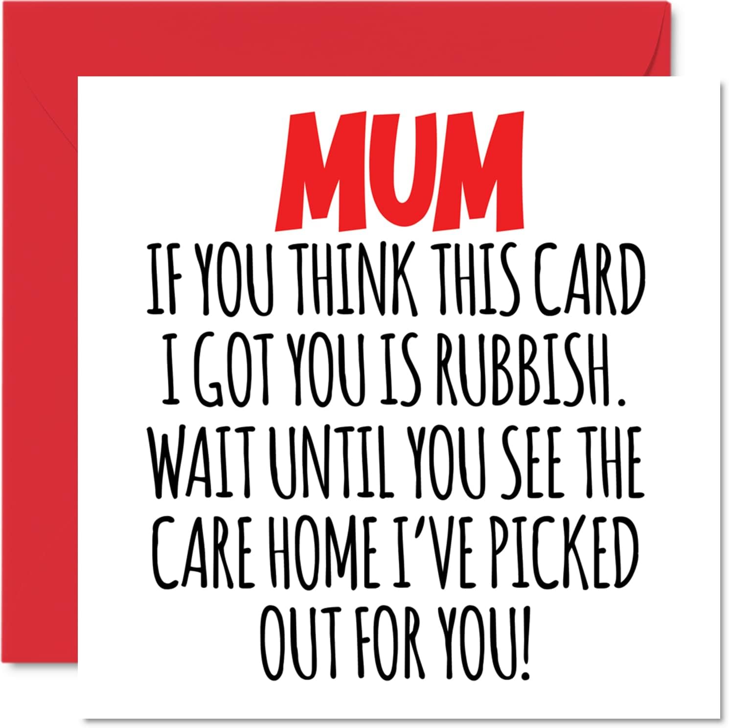 Stuff4 Funny Happy Birthday Cards for Mom - Care Home - Joke Birthday Card for Mom from Daughter Son, Birthday Gifts, 5.7 x 5.7 Inch Humor Mothers Day Greeting Cards for Mama Mum Mam Mommy